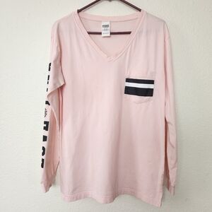🔥PINK VS Long Sleeve Tee Pink Black Love Pink Graphic Size XS